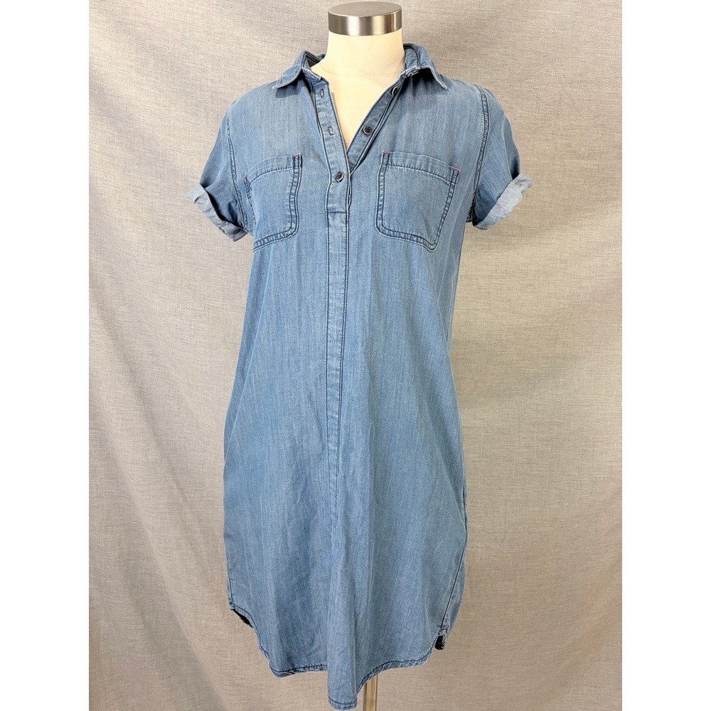 Barbour Beacon Womens Blue‎ Chambray Denim Short Sleeve Shirt Dress Size 8